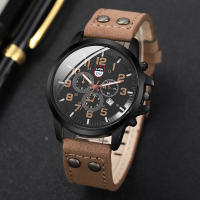Reloj De Hombre Moda Cuarzo Correa De Cuero Militar Calendario Reloj De Pulsera Casual Marcadores Numerales Arábigos Acero Inoxidable - details 0