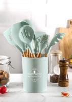 Juego De 12 Piezas De Utensilios De Cocina Ecológicos Con Mango De Madera Y Silicona No Adherente Resistentes Al Calor Espátula Y Cuchara Para Sartén - details 13