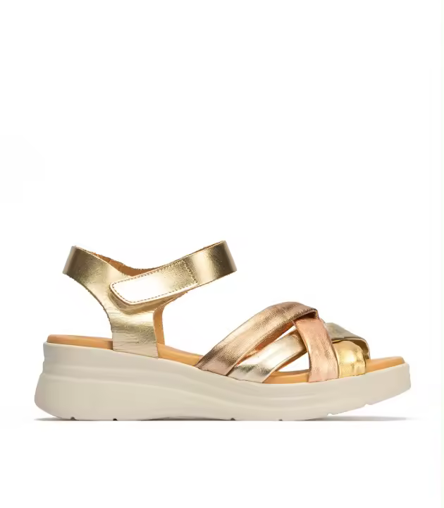 SANDALIAS DE CUÑA EN TONOS TIERRA DE PIEL PITILLOS 10610 ORO - 1