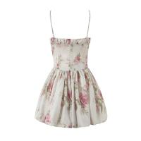 Vestido Mini Estampado De Rosas Slim Fit Para Mujer PB&ZA 2024 Primavera Estilo Fashionable Y Elegante Con Tirantes Y Cuello En V - details 10