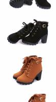 Botas De Tacón Alto Para Mujer Primavera/Otoño Calidad Superior Con Cordones Moda Europea Botines Con Cierre De Cremallera Material PU Tacón Cuadrado Apto Para Adultos - details 1