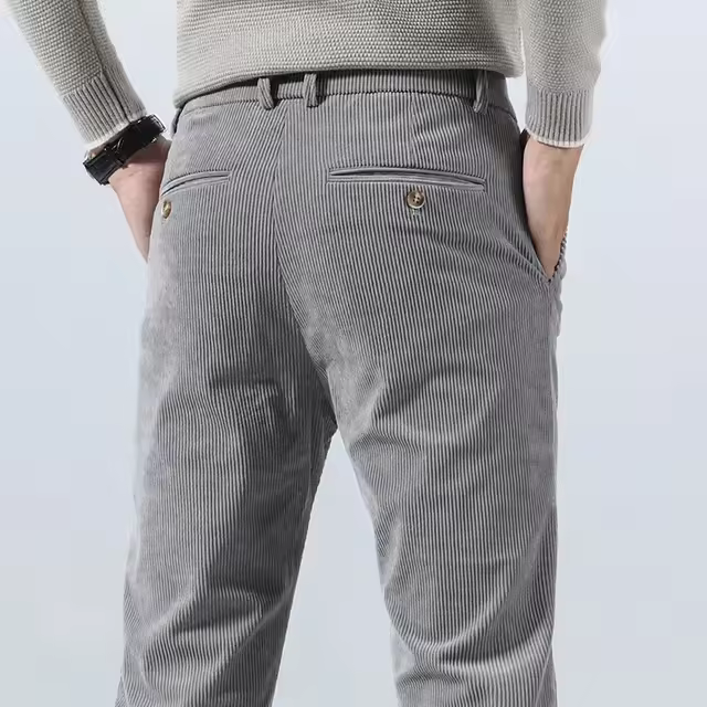 Pantalones Casuales Para Hombre De Cordón Otoño E Invierno Versátiles Y Moda Pantalones Largos Tejidos De Poliéster Y Algodón Estilo Recto Cierre De Cremallera - 1