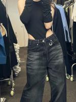 HOUZHOU Jeans Vintage Negros De Pierna Ancha Para Mujer Alta Calle Moda Coreana Pantalones Denim Gruesos Y2k Hip Hop - details 4