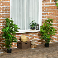HOMCOM Conjunto de 2 Plantas Artificiales Decorativas 110x15 cm Árboles Artificiales de Ficus con 90 Hojas y Macetas para Interior Decoración para Sala de Estar Oficina Verde - details 1