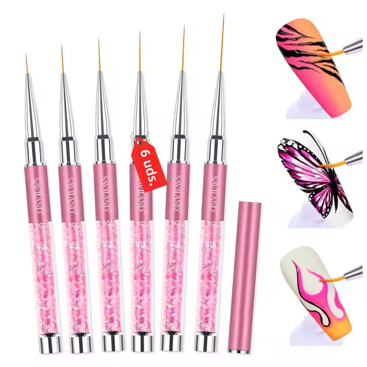 SAVILAND 6pcs Pinceles De Arte Para Uñas Con Liner Acrílico UV Gel Colores Pintura Y Dibujo Herramientas De Manicura DIY Tamaños Variados - 1