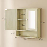 kleankin Armario de Baño con Espejo, Armario de Pared con 2 Puertas, Estante Abierto, Estante Ajustable, Mueble de Baño Colgar para Cocina, Salón, 56x13x58 cm, Natural - details 2