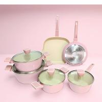 Royal swiss Batería de Cocina Rosa de 10 Piezas en Aluminio Forjado – Antiadherente, Apta para Inducción - cacerola de 20/24/28cm con tapa - sartén grill 28 cm - sartén 24 cm - 1 Cazo 18cm - details 0