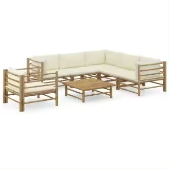 VIDAXL conjunto de muebles para el jardín de 7 piezas fabricado en bambú con cojines en color blanco crema - 1