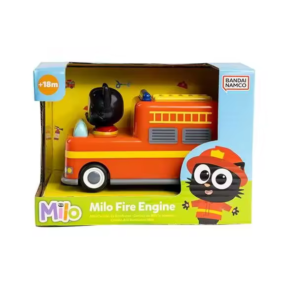 BANDAI - Milo camión de bomberos - Serie animada con emocionante función de coches Pull Back and Go - Juguetes de vehículos de emergencia - Coleccionables - Recomendado para mayores de 2 años. - 1