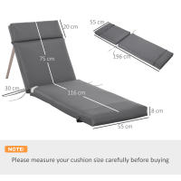 Outsunny Pack 2 Cojines para Tumbona 196x55x8 cm Colchoneta para Tumbona Acolchado Colchón para Silla de Jardín Terraza Balcón Gris - details 2