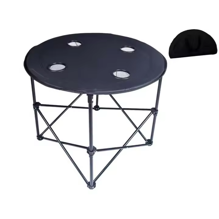 Mesa Camping Redonda Plegable Trasnsportable, 4 posavasos, ø70 x H60 cm para viajes, camping, senderismo, etc - 1