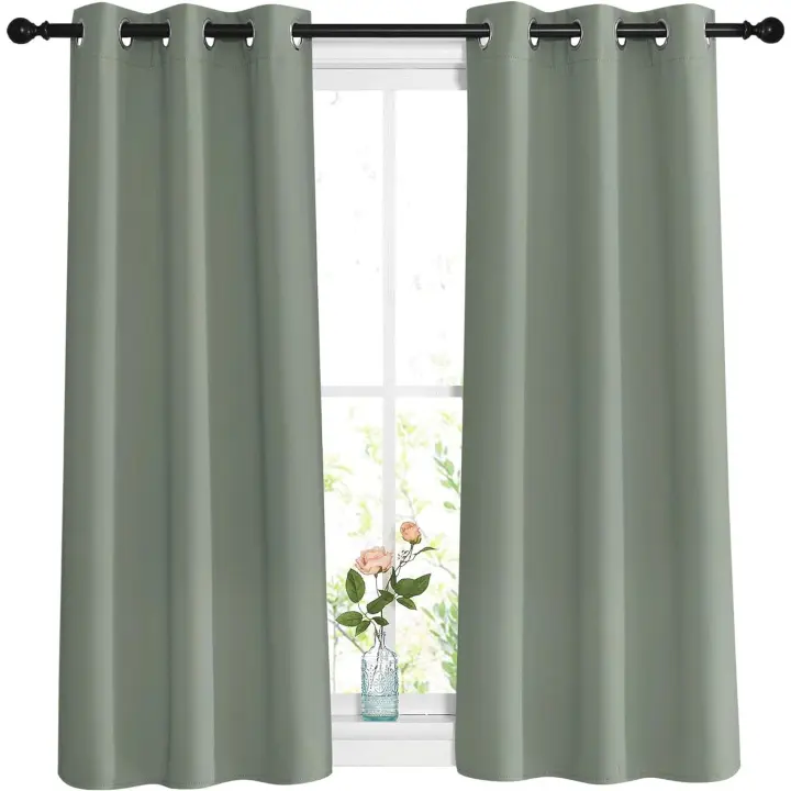 Cortinas Opacas Color Salvia para Dormitorio - Ahorro de Energía - Aislamiento Térmico - 2 Paneles 37x48 - 1