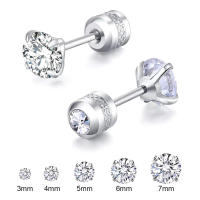 Pendiente De Acero Inoxidable Doble Cristal Circonia Estilo Coreano Para Mujer Pendiente De Cierre De Tornillo Joyería Corporal Antialérgica - details 13