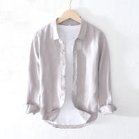 Camisa De Lino Puro Para Hombres Diseñadora Nueva Con Manga Larga Moda Casual Comoda Top Ropa Camisas De Hombre Chemise - details 5