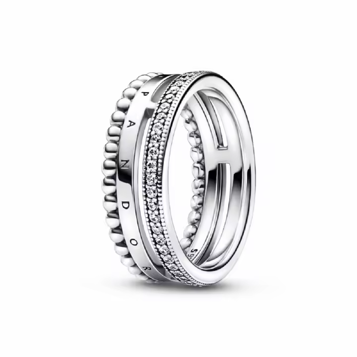 Anillo Pandora Signature Logo Pavé y Cuentas - 1