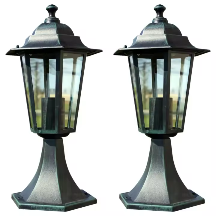 vidaXL Lámpara de jardín 2 uds aluminio verde oscuro/negro - 1