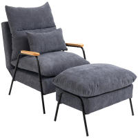 HOMCOM Sillón Relax con Reposapiés Sillón Reclinable con Respaldo Ajustable Tapizado en Pana Marco de Acero y Cojines para Salón Dormitorio 68x91,5x88 cm - details 0