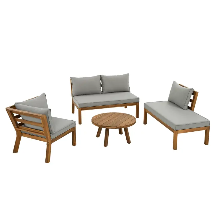 Juego de muebles de Jardín, sofá de Esquina + Mesa de café, de Acacia Marco, tablero de Acacia, Marco Grueso de Madera para Jardín, pool y otras Escenas al Aire Libre, Gris - 1