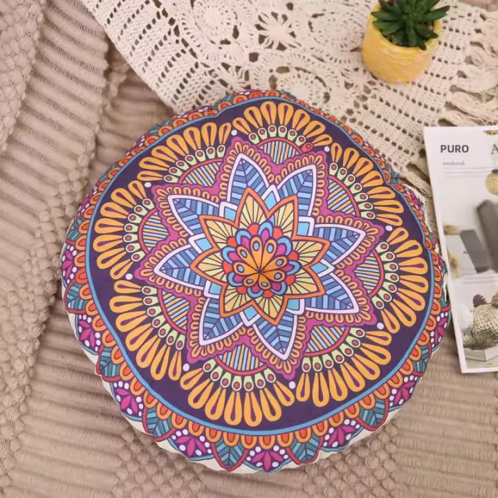 Cojín De Silla Bohemia De Algodón Y Lino Geométrico Cojín Redondo Para Yoga Meditación Alfombra De Piso Sofá Almohada Cojín De Asiento Antideslizante Y Lavable Estilo Clásico Chino - 1