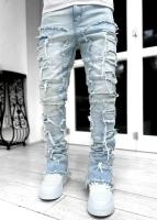 Pantalones De Mezclilla Para Hombre Estilo Hip Hop Callejero Jeans Arrugado Y Destrozado Ajustados Y Rectos Material 100% Algodón - details 1