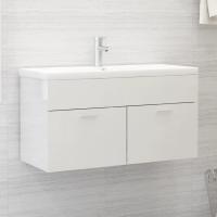 vidaXL Armario para lavabo madera contrachapada 90x38,5x46 cm en color Negro/Blanco y roble sonoma/Gris hormigón y más | almacenamiento funcional diseño moderno para baño dormitorio sala - details 5