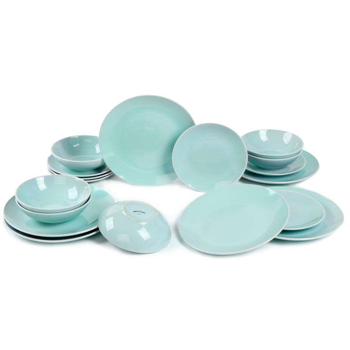 Innjoo Vajilla Ceramica Santa Elena 18 Piezas Modelo Sol - Color Verde - Servicio para 6 - Resistente Manchas y Arañazos - Diseño Ergonómico - Limpieza Fácil - Apta Lavavajillas