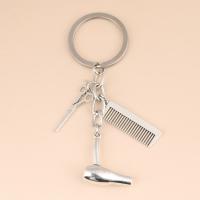 Llavero De Estilista Nuevo Llavero De Cabello Para Salon Llavero De Secador De Pelo Tijeras Peine Regalos Para Mujeres Y Hombres Joyería DIY Material Metálico Estilo Antiguo Plata - details 1