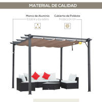 Outsunny Pérgola de Aluminio Gazebo Cenador 3x3m para Jardín Patio o Terraza con Techo Retráctil Tela Poliéster Resistente a Agua y UV - details 1