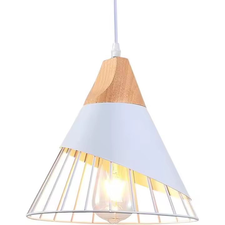 Lámpara colgante vintage, diseño de luz de techo industrial de madera, lámparas colgantes de metal blanco, pantalla E27, lámpara de pared, iluminación para comedor, cocina, pasillo (luces no incluidas) - 1