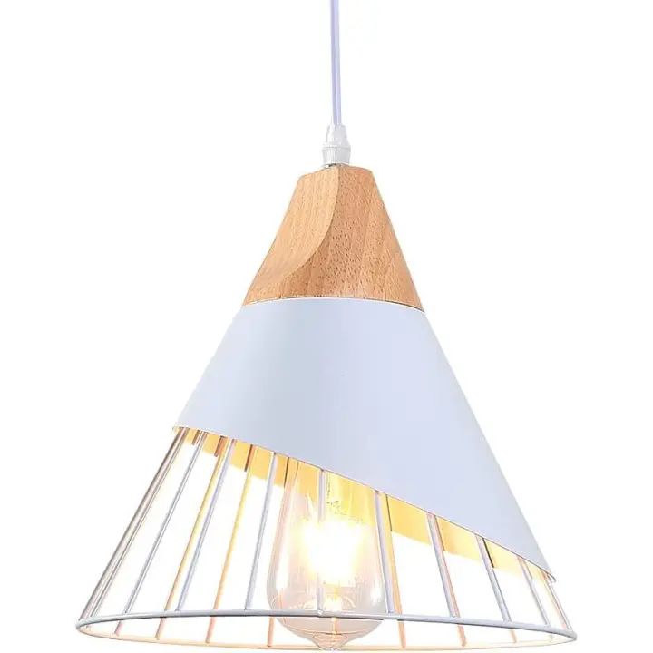Lámpara colgante vintage, diseño de luz de techo industrial de madera, lámparas colgantes de metal blanco, pantalla E27, lámpara de pared, iluminación para comedor, cocina, pasillo (luces no incluidas) - 1