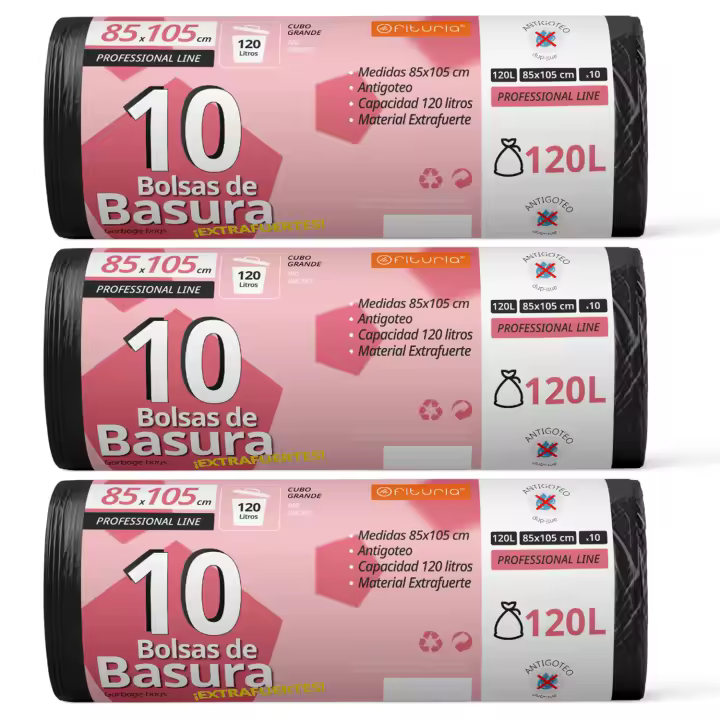 Bolsas Basura, Bolsas Basura 120L, Resistentes, Aptas para Cubos de Basura de 120L, Antigoteo, Bolsas Basura Grande Plástico, Apta para Todo Tipo de Desechos, 85x105 cm - Ofituria (10 bolsas, 120L) - 1