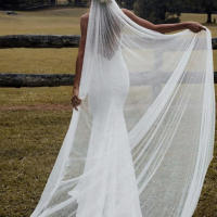 Velo De Novia De Tules Con Perlas Sencillas Y Encaje Sofisticado Para Bodas De Largo Catedral Con Peine Accesorios De Boda Para Mujeres - details 6