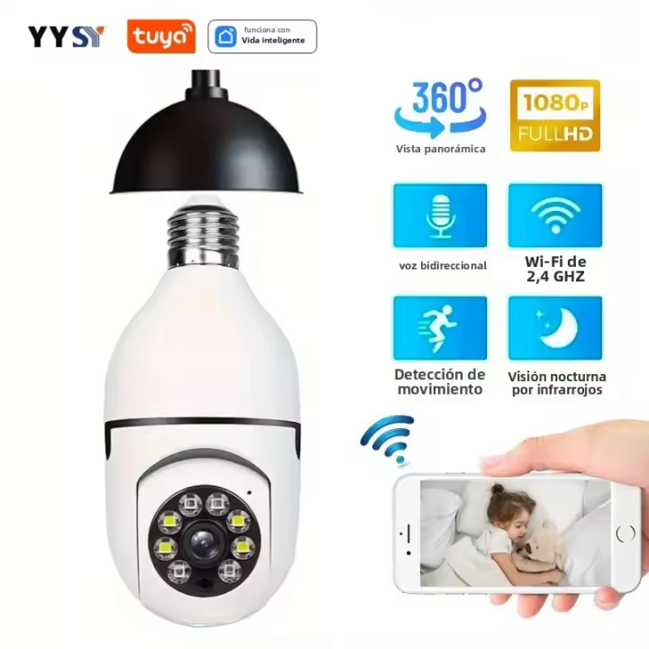 Bulbo Inteligente Tuya E27 Cámara De Seguridad HD Nocturna Con Audio Bidireccional Y Vigilancia Por Movimiento Para El Hogar Inteligente - 1