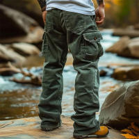 Pantalones De Corduroy Para Hombre Estilo Americano Vintage Con Multípodos Corte Relajado Calor Grueso Moda Casual De Calle - details 4