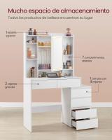Tocador moderno con luces led ajustables, mesa de maquillaje con espejo, color blanco, compartimentos abiertos y estantes ajustables - details 4