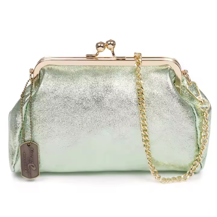 FIRENZE ARTEGIANI Ambivere bolso de mano Mujer. Piel auténtica Gamuza acabado lacado brillante. Fabricado en Italia 21x7x14 Cm. - 1