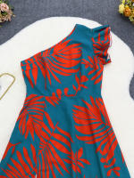 Vestido Maxi De Manga Baja Con Estampado Tropical Y Abertura En Un Hombro Para Mujer Estilo Elegante Y Casual A-Line Longitud Del Tobillo Primavera/Verano/Otoño - details 5