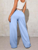 Trousers Casual Para Mujer Con Estampado De Letras Pantalones Anchos De Cintura Media Estilo Deportivo Con Bolsillos Y Cierre Elástico - details 6