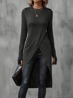 Camiseta Larga De Mujer Para Otoño 2024 Slimming Casual De Manga Regular Suave Algodón Estilo Oficina Longitud Rodilla - details 20