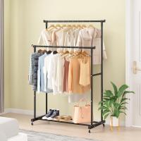 Rack De Ropa Doble Con Gancho Organizador De Ropa Para Dormitorio Móvil Con Ruedas Estante De Ropa Metálico Moderno Para El Hogar - details 0