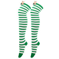 Novena Medias Navideñas Decorativas De Muñeca Calcetines De Pierna Sobre La Rodilla Estampado De Ciervo Y Rayas Para Mujer - details 29