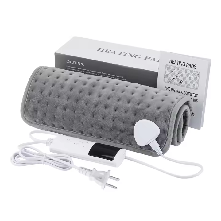 Manta Electrica Lumbar, Manta eléctrica para espalda, cuello, hombros y vientre con función de apagado automático, Franela Suave Gris claro, 30 X 60 cm - 1