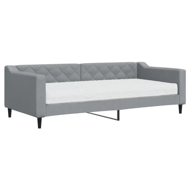 vidaXL Sofá cama con colchón tela gris claro 90x200 cm - 1