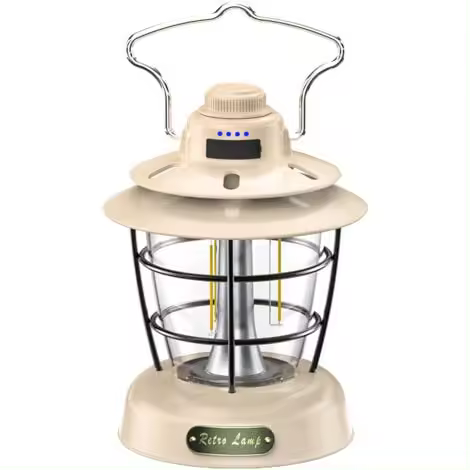 Lámpara de camping recargable, linterna de camping vintage de 4500 mAh con USB y 3 modos de iluminación, para jardín, senderismo, pesca al aire libre(blanco) - 1