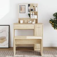 vidaXL Tocador con espejo 86,5x35x136 cm en color Blanco/Roble Sonoma/Marrón roble y más | decorativo de pared para baño dormitorio recibidor moderno - details 1