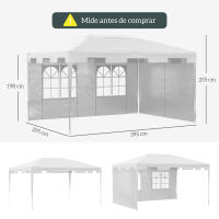 Outsunny Carpa de Jardín 4x3 m Cenador Desmontable Exterior Gazebo con 2 Paneles Laterales 2 Ventanas y Marco de Acero Anti-UV Impermeable para Terraza Patio Blanco - details 2