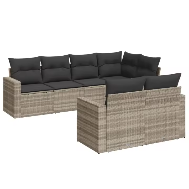 Set de sofás de Jardín 7 pzas con los amortiguadores de la tela PE gris Claro - 1