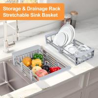 Estante De Cocina Retráctil Y Ajustable En Acero Inoxidable Rieles Para Fregadero Multiusos Para Verduras Frutas Y Platos - details 7