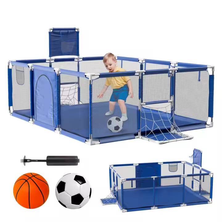 Parque Infantil Bebe + Pelota de Fútbol y Baloncesto - Corralito Plegable 180 x 120 x 60cm - Parque de Juegos Con Malla Transpirable - Centro de Actividades Gimnasio Cuna - 1