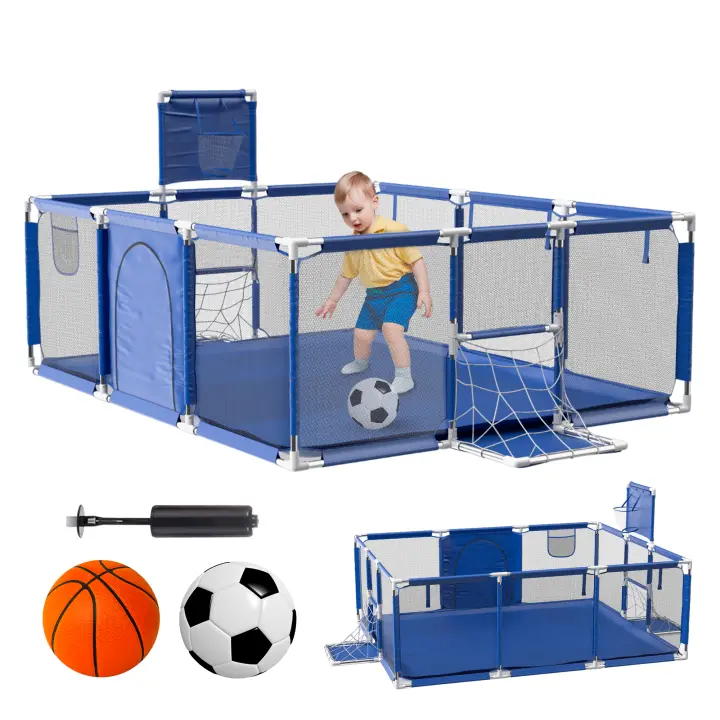Parque Infantil Bebe + Pelota de Fútbol y Baloncesto - Corralito Plegable 180 x 120 x 60cm - Parque de Juegos Con Malla Transpirable - Centro de Actividades Gimnasio Cuna - 1